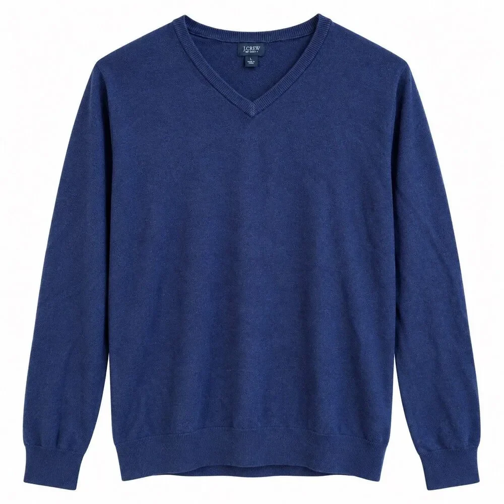 J.CREW Men's NavyBlue Pullover Sweater Size L Cotton, Cashmere Preppy Academia